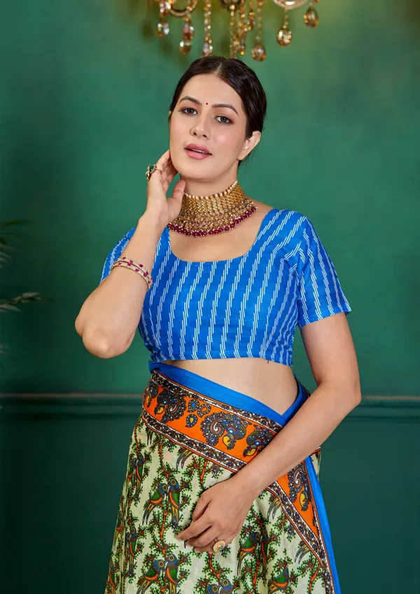 Beautiful_Handicraft_Pure_Soft_MulMul_Cotton_Meenakari_Hand_Print_Saree_With_Blouse_Piece
