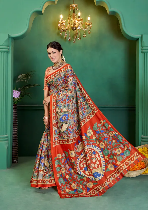 Beautiful_Handicraft_Pure_Soft_MulMul_Cotton_Meenakari_Hand_Print_Saree_With_Blouce_Piece