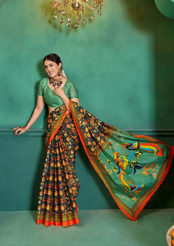 Beautiful_Handicraft_Pure_Soft_MulMul_Cotton_Meenakari_Hand_Print_Saree_With_Blouse_Piece