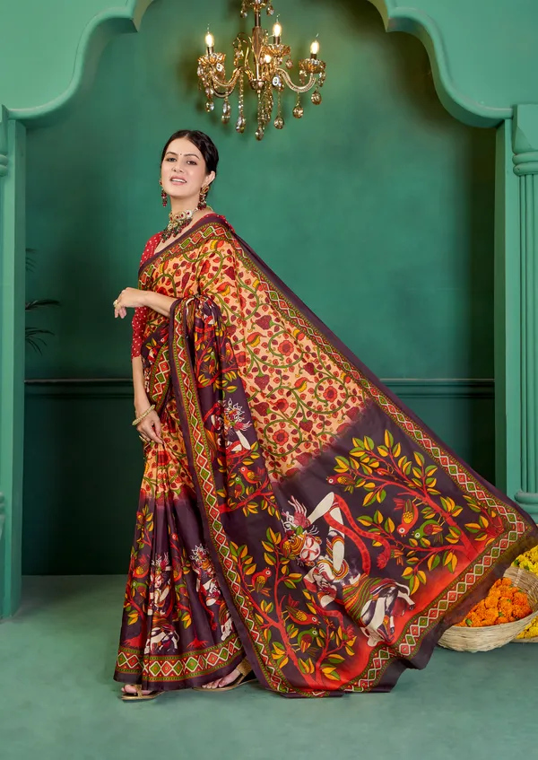 Beautiful_Handicraft_Pure_Soft_MulMul_Cotton_Meenakari_Hand_Print_Saree_With_Blouse_Piece