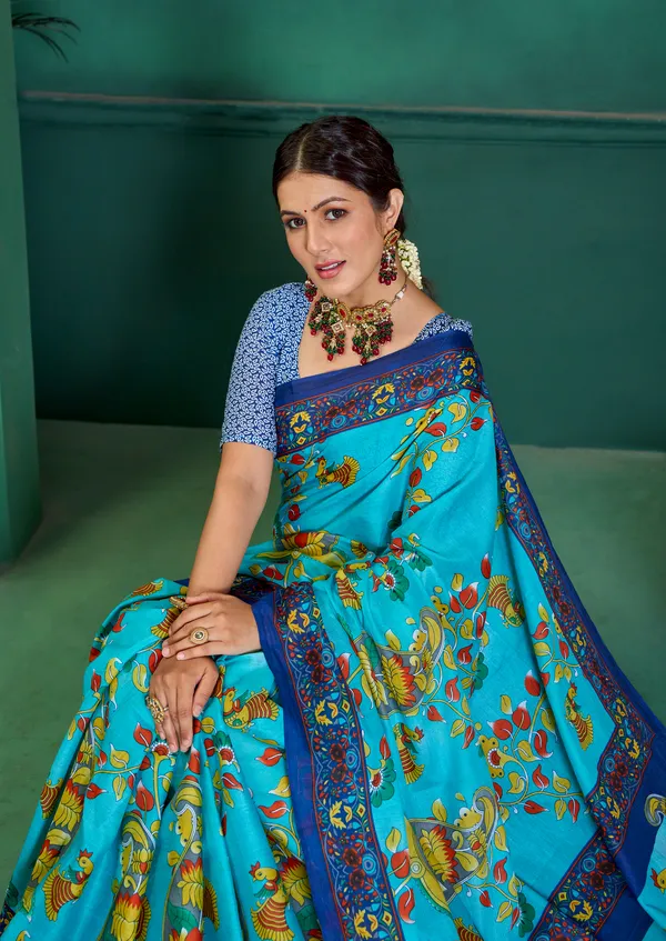 Beautiful_Handicraft_Pure_Soft_MulMul_Cotton_Meenakari_Hand_Print_Saree_With_Blouse_Piece