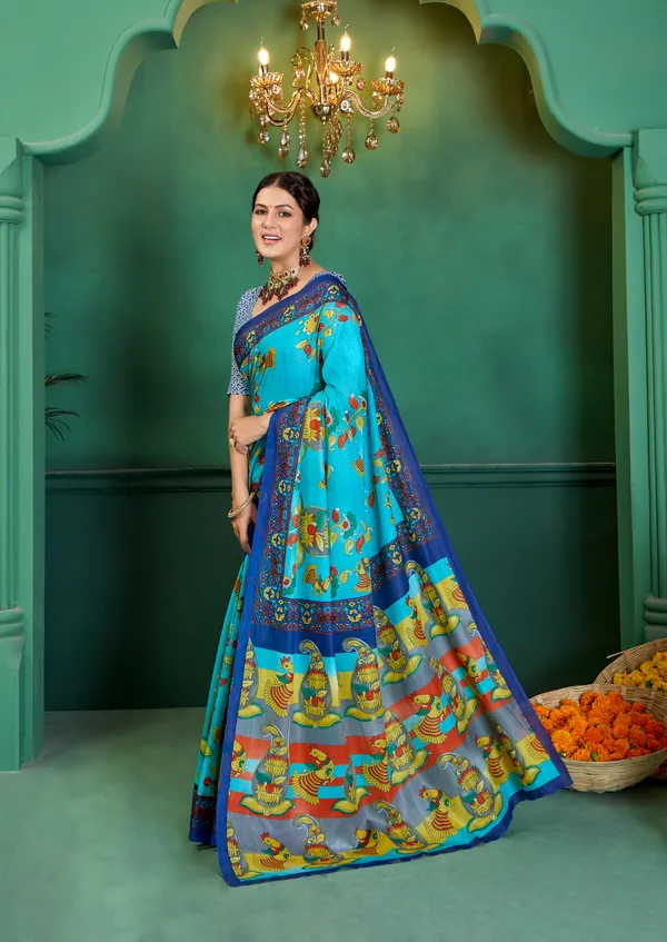 Beautiful_Handicraft_Pure_Soft_MulMul_Cotton_Meenakari_Hand_Print_Saree_With_Blouse_Piece