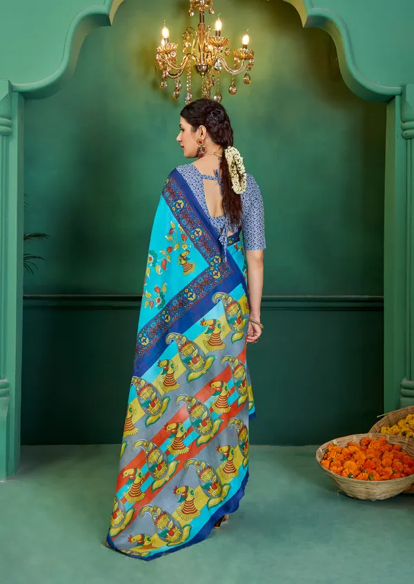 Beautiful_Handicraft_Pure_Soft_MulMul_Cotton_Meenakari_Hand_Print_Saree_With_Blouse_Piece