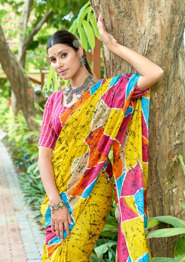 Beautiful_Handicraft_Pure_Soft_MulMul_Cotton_Meenakari_Hand_Print_Saree_With_Blouse_Piece