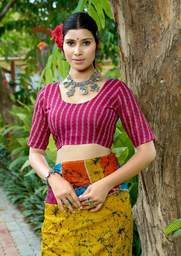 Beautiful_Handicraft_Pure_Soft_MulMul_Cotton_Meenakari_Hand_Print_Saree_With_Blouse_Piece