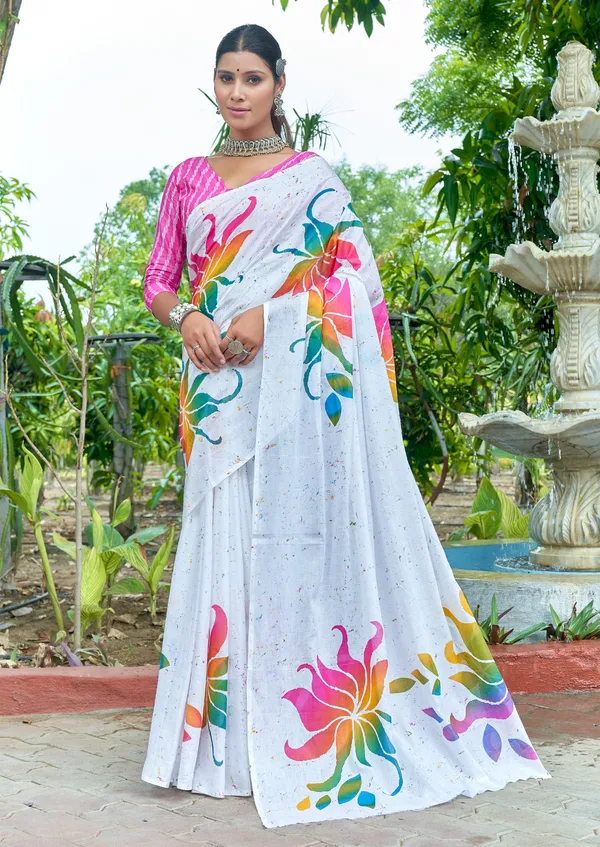 Beautiful_Handicraft_Pure_Soft_MulMul_Cotton_Meenakari_Hand_Print_Saree_With_Blouse_Piece