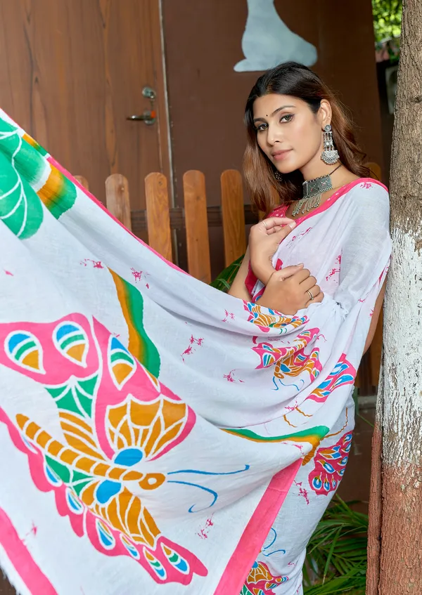 Beautiful_Handicraft_Pure_Soft_MulMul_Cotton_Meenakari_Hand_Print_Saree_With_Blouse_Piece