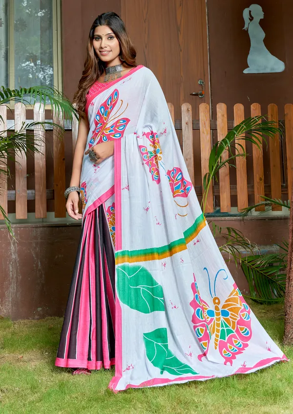 Beautiful_Handicraft_Pure_Soft_MulMul_Cotton_Meenakari_Hand_Print_Saree_With_Blouse_Piece