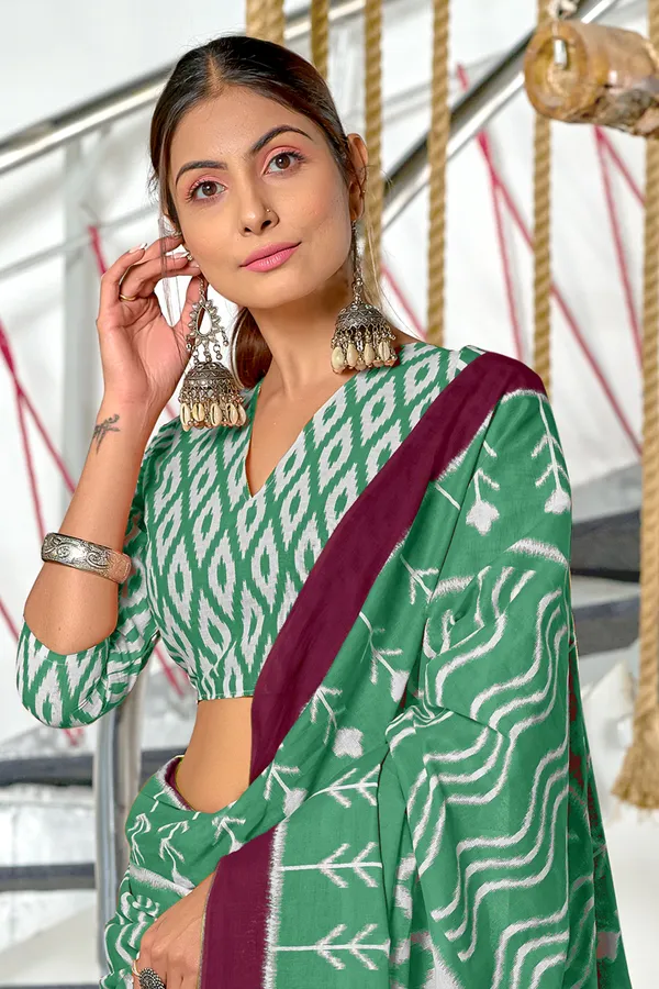 Handicraft_Beautiful_Handicraft_Pure_Soft_MulMulcotton_IKKAT_Hand_Blcok_Print_Saree_With_Blouce_Piece