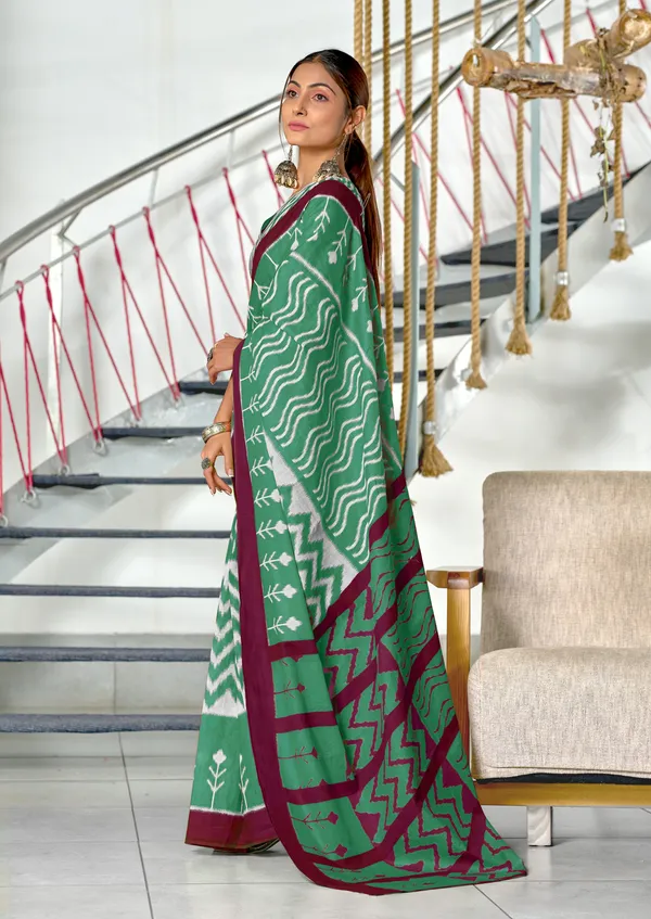 Handicraft_Beautiful_Handicraft_Pure_Soft_MulMulcotton_IKKAT_Hand_Blcok_Print_Saree_With_Blouce_Piece