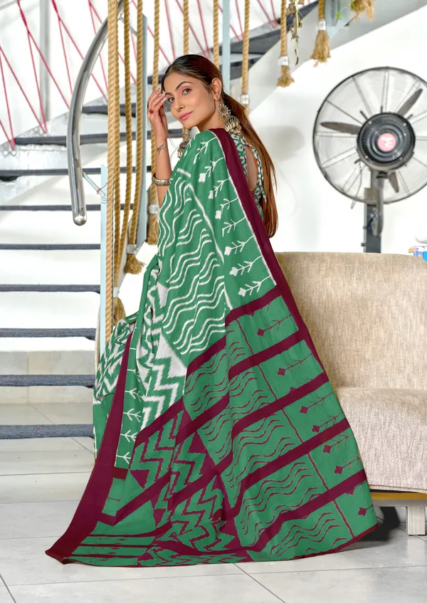 Handicraft_Beautiful_Handicraft_Pure_Soft_MulMulcotton_IKKAT_Hand_Blcok_Print_Saree_With_Blouce_Piece
