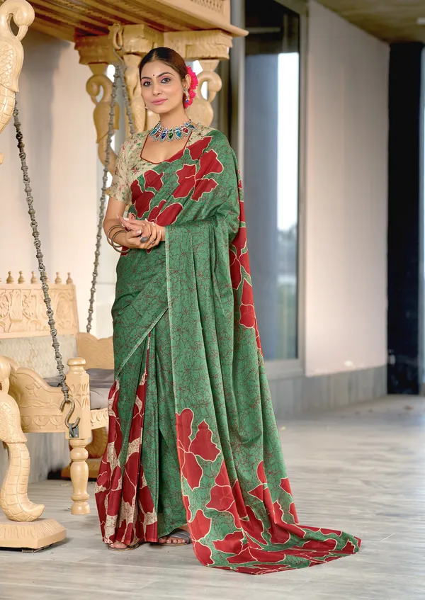 Handicraft_Beautiful_Handicraft_Pure_Soft_MulMulcotton_IKKAT_Hand_Blcok_Print_Saree_With_Blouce_Piece