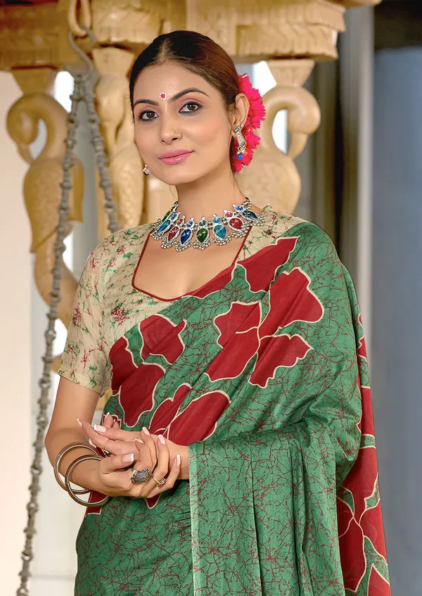 Handicraft_Beautiful_Handicraft_Pure_Soft_MulMulcotton_IKKAT_Hand_Blcok_Print_Saree_With_Blouce_Piece