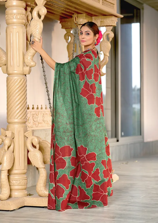 Handicraft_Beautiful_Handicraft_Pure_Soft_MulMulcotton_IKKAT_Hand_Blcok_Print_Saree_With_Blouce_Piece