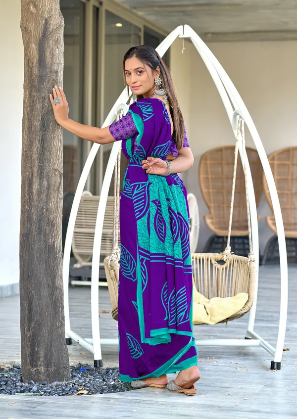 Handicraft_Beautiful_Handicraft_Pure_Soft_MulMulcotton_IKKAT_Hand_Blcok_Print_Saree_With_Blouce_Piece