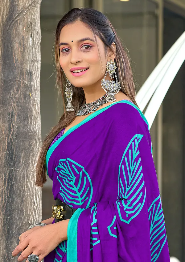 Handicraft_Beautiful_Handicraft_Pure_Soft_MulMulcotton_IKKAT_Hand_Blcok_Print_Saree_With_Blouce_Piece
