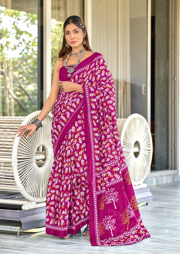 Handicraft_Beautiful_Handicraft_Pure_Soft_MulMulcotton_IKKAT_Hand_Blcok_Print_Saree_With_Blouce_Piece