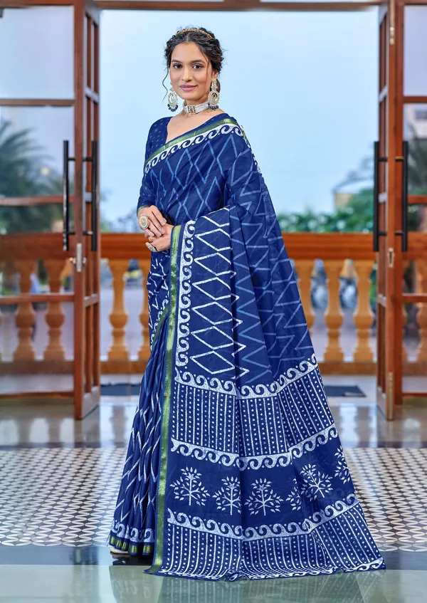 Beautiful_Zari_Border_Handicraft_Pure_Soft_MulMul_Jaipuri_Hand_Block_Print_Cotton_Saree_With_Blouse_Piece