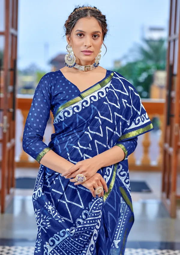 Beautiful_Zari_Border_Handicraft_Pure_Soft_MulMul_Jaipuri_Hand_Block_Print_Cotton_Saree_With_Blouse_Piece