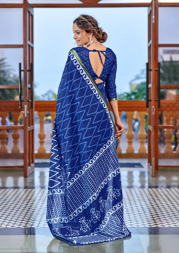 Beautiful_Zari_Border_Handicraft_Pure_Soft_MulMul_Jaipuri_Hand_Block_Print_Cotton_Saree_With_Blouse_Piece