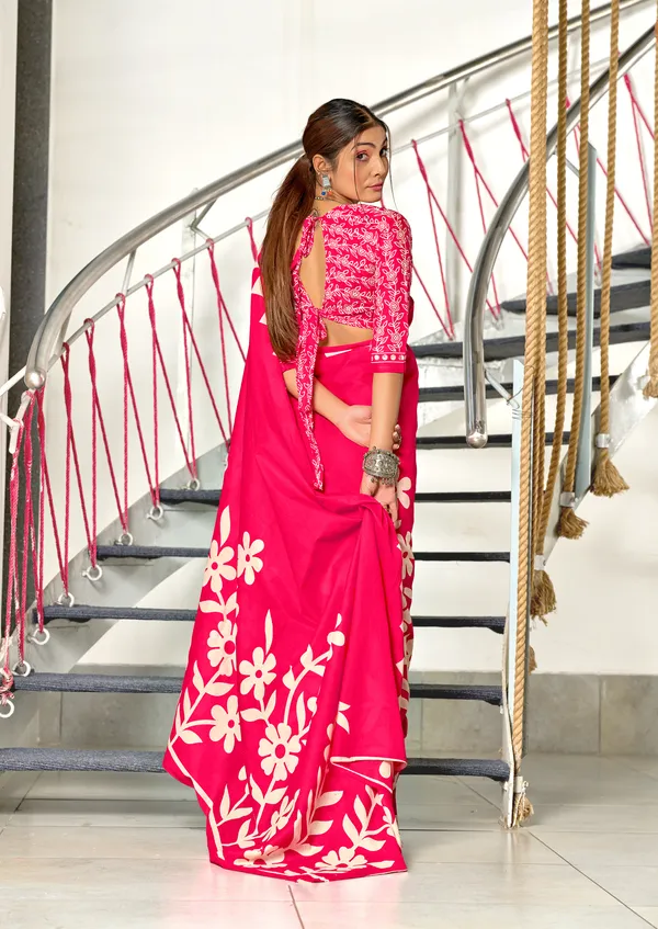 Handicraft_Beautiful_Handicraft_Pure_Soft_MulMulcotton_IKKAT_Hand_Blcok_Print_Saree_With_Blouce_Piece