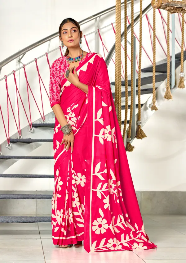 Handicraft_Beautiful_Handicraft_Pure_Soft_MulMulcotton_IKKAT_Hand_Blcok_Print_Saree_With_Blouce_Piece