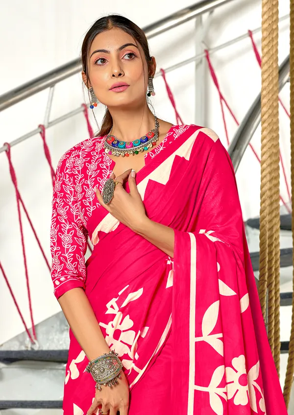 Handicraft_Beautiful_Handicraft_Pure_Soft_MulMulcotton_IKKAT_Hand_Blcok_Print_Saree_With_Blouce_Piece