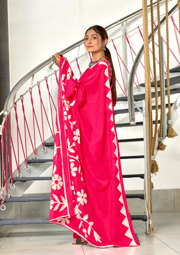 Handicraft_Beautiful_Handicraft_Pure_Soft_MulMulcotton_IKKAT_Hand_Blcok_Print_Saree_With_Blouce_Piece