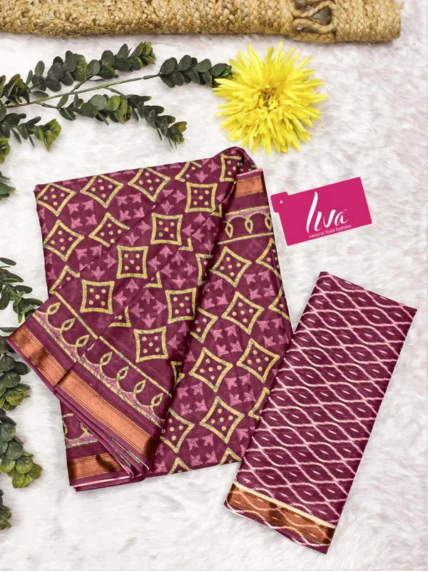 Beautiful_Handicraft_Pure_Soft_MulMul_Cotton_Block_Printed_Zari_Border_Saree_With_Blouse_Piece