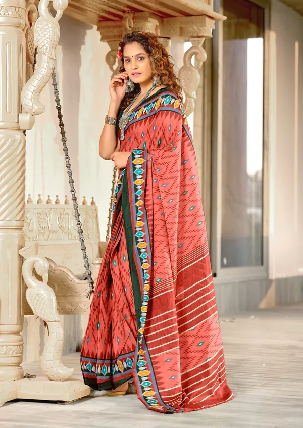 Handicraft_Beautiful_Handicraft_Pure_Soft_MulMulcotton_IKKAT_Hand_Blcok_Print_Saree_With_Blouce_Piece