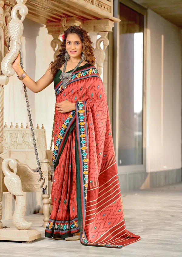 Handicraft_Beautiful_Handicraft_Pure_Soft_MulMulcotton_IKKAT_Hand_Blcok_Print_Saree_With_Blouce_Piece