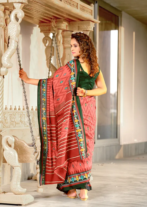 Handicraft_Beautiful_Handicraft_Pure_Soft_MulMulcotton_IKKAT_Hand_Blcok_Print_Saree_With_Blouce_Piece