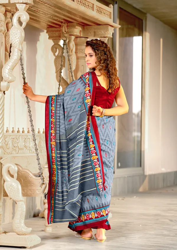 Handicraft_Beautiful_Handicraft_Pure_Soft_MulMulcotton_IKKAT_Hand_Blcok_Print_Saree_With_Blouce_Piece