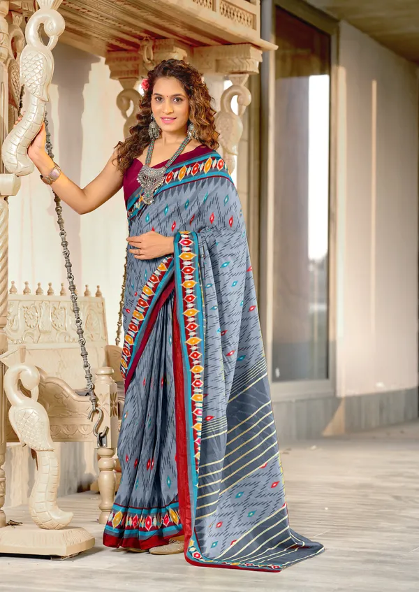 Handicraft_Beautiful_Handicraft_Pure_Soft_MulMulcotton_IKKAT_Hand_Blcok_Print_Saree_With_Blouce_Piece