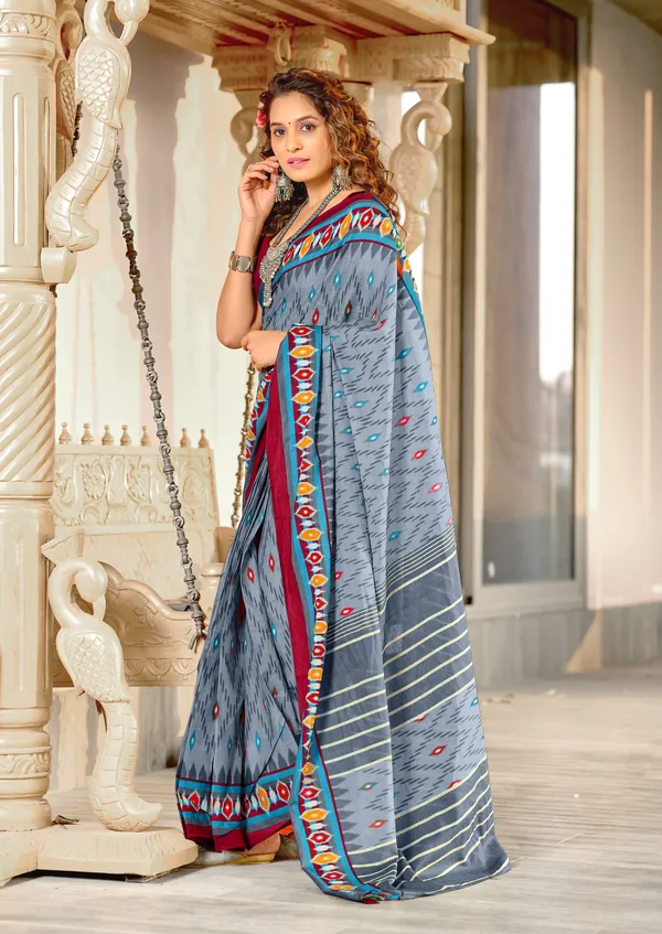 Handicraft_Beautiful_Handicraft_Pure_Soft_MulMulcotton_IKKAT_Hand_Blcok_Print_Saree_With_Blouce_Piece