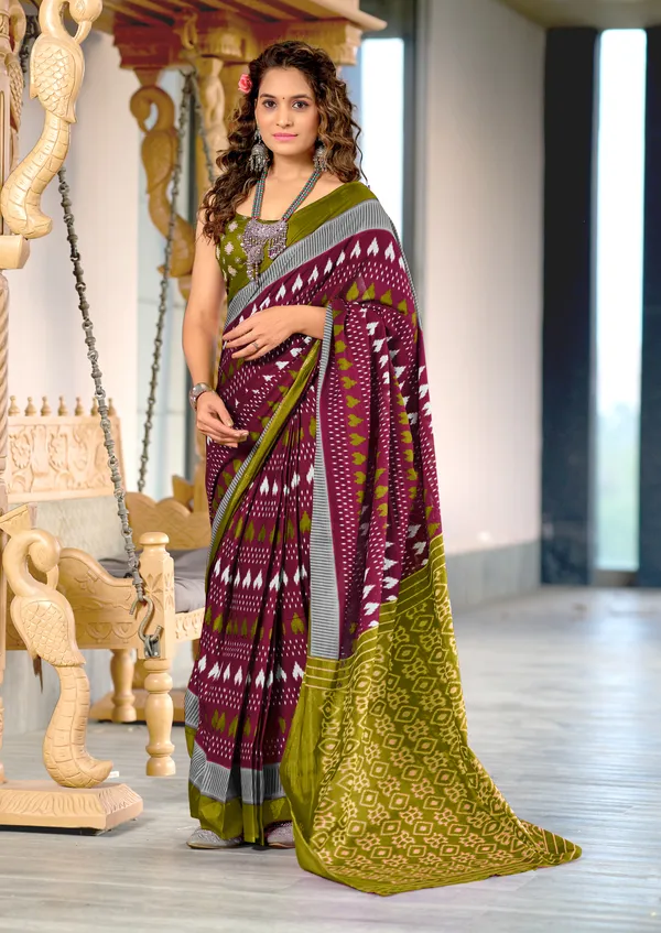 Handicraft_Beautiful_Handicraft_Pure_Soft_MulMulcotton_IKKAT_Hand_Blcok_Print_Saree_With_Blouce_Piece