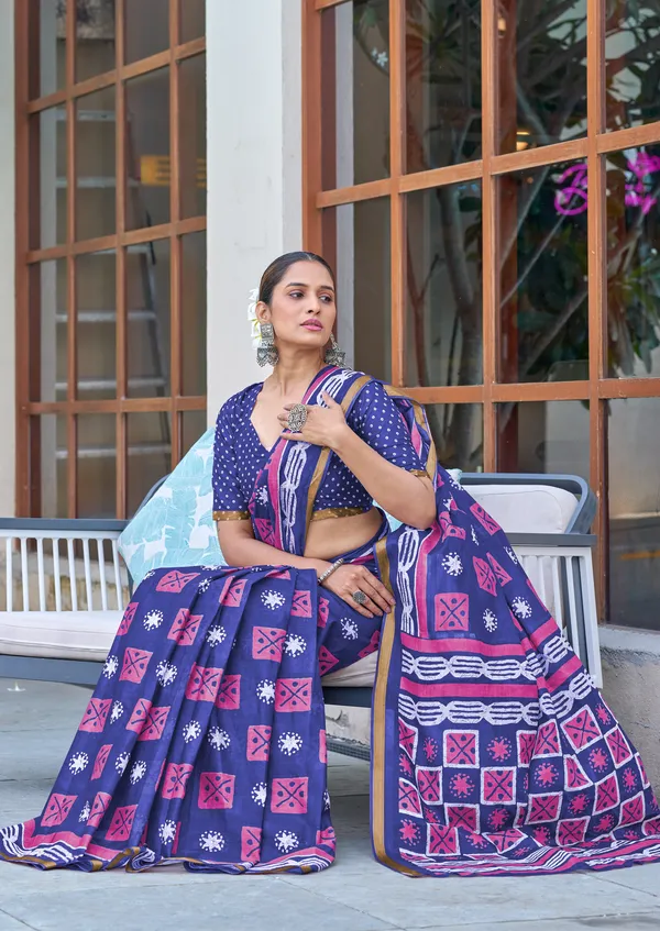 Beautiful_Zari_Border_Handicraft_Pure_Soft_MulMul_Jaipuri_Hand_Block_Print_Cotton_Saree_With_Blouse_Piece