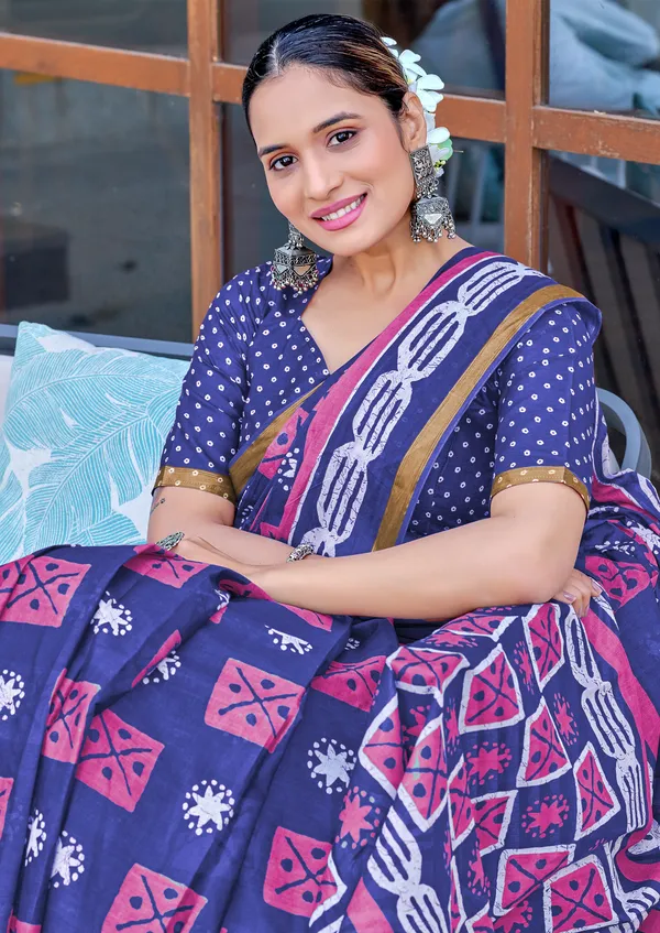 Beautiful_Zari_Border_Handicraft_Pure_Soft_MulMul_Jaipuri_Hand_Block_Print_Cotton_Saree_With_Blouse_Piece