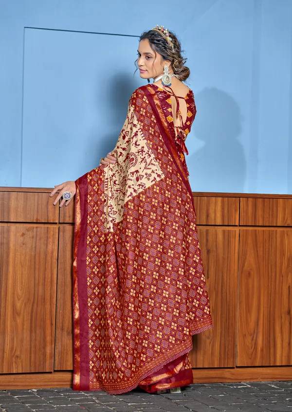 Beautiful_Zari_Border_Handicraft_Pure_Soft_MulMul_Ikkat_Hand_Print_Cotton_Saree_With_Blouse_Piece