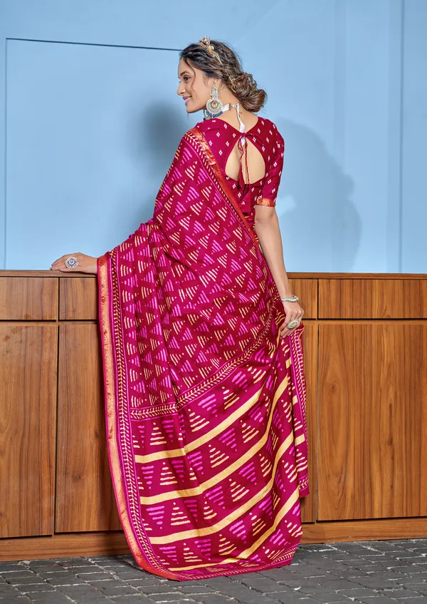 Pink__Beautiful_Zari_Border_Handicraft_Pure_Soft_MulMul_Ikkat_Hand_Print_Cotton_Saree_With_Blouse_Piece