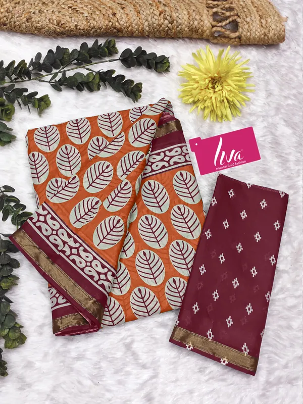 Beautiful_Handicraft_Pure_Soft_MulMul_Cotton_Block_Printed_Zari_Border_Saree_With_Blouse_Piece