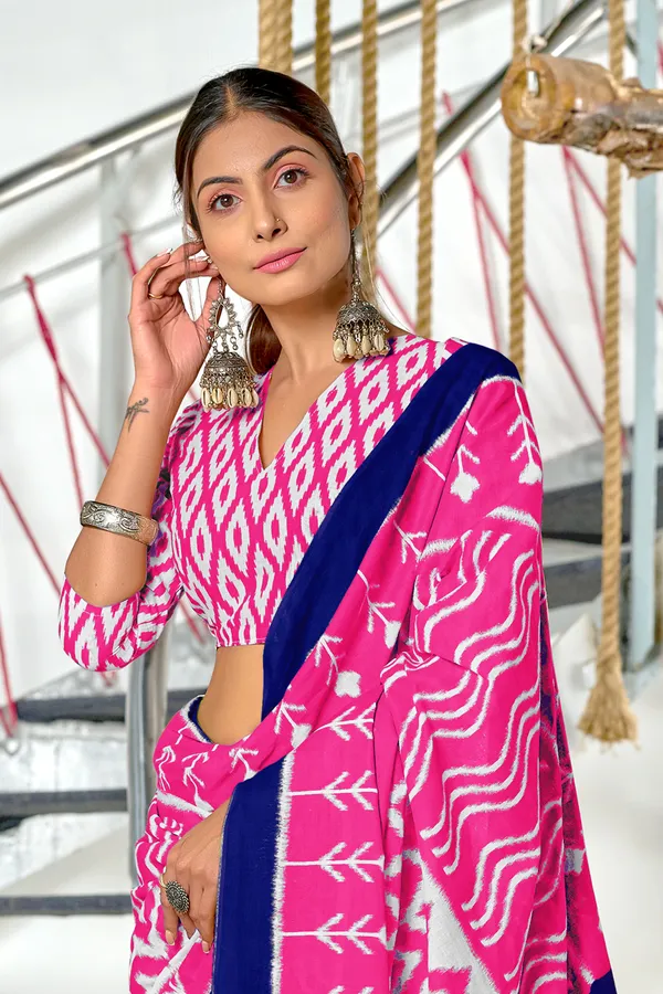 Handicraft_Beautiful_Handicraft_Pure_Soft_MulMulcotton_IKKAT_Hand_Blcok_Print_Saree_With_Blouce_Piece