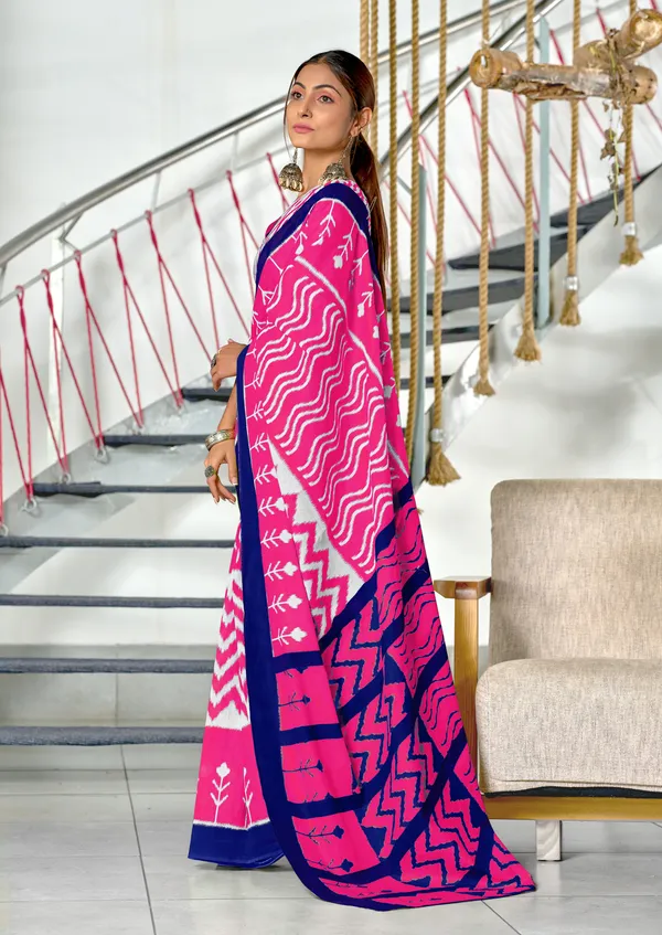 Handicraft_Beautiful_Handicraft_Pure_Soft_MulMulcotton_IKKAT_Hand_Blcok_Print_Saree_With_Blouce_Piece