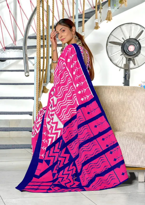 Handicraft_Beautiful_Handicraft_Pure_Soft_MulMulcotton_IKKAT_Hand_Blcok_Print_Saree_With_Blouce_Piece