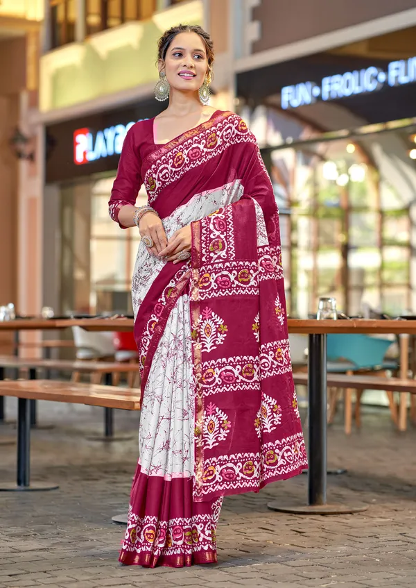Pink__Beautiful_Zari_Border_Handicraft_Pure_Soft_MulMul_Ikkat_Hand_Print_Cotton_Saree_With_Blouse_Piece