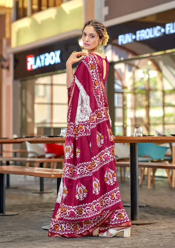 Pink__Beautiful_Zari_Border_Handicraft_Pure_Soft_MulMul_Ikkat_Hand_Print_Cotton_Saree_With_Blouse_Piece