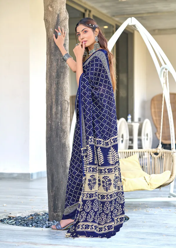 Handicraft_Beautiful_Handicraft_Pure_Soft_MulMulcotton_IKKAT_Hand_Blcok_Print_Saree_With_Blouce_Piece