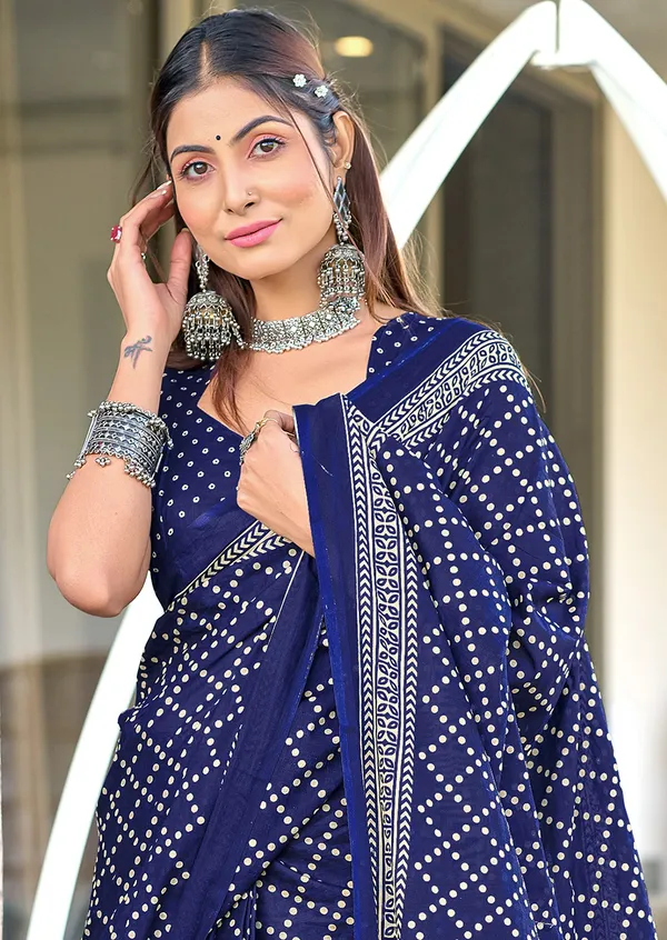 Handicraft_Beautiful_Handicraft_Pure_Soft_MulMulcotton_IKKAT_Hand_Blcok_Print_Saree_With_Blouce_Piece