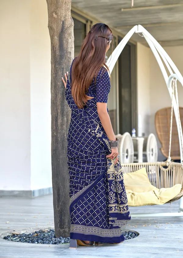 Handicraft_Beautiful_Handicraft_Pure_Soft_MulMulcotton_IKKAT_Hand_Blcok_Print_Saree_With_Blouce_Piece