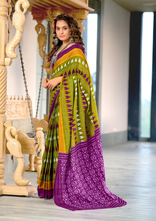 Handicraft_Beautiful_Handicraft_Pure_Soft_MulMulcotton_IKKAT_Hand_Blcok_Print_Saree_With_Blouce_Piece
